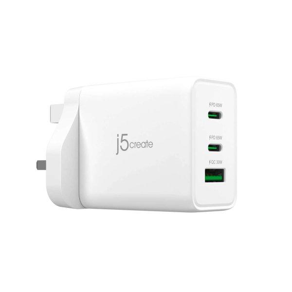 j5create JUP3365F-FN 1x USB-A / 2x USB-C Hálózati töltő (UK) - Fehér (65W)