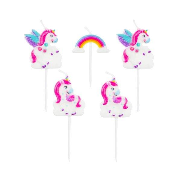 Tortagyertya unikornis mintájú szivárvánnyal 3,5X2,5 cm, 5 db/csomag