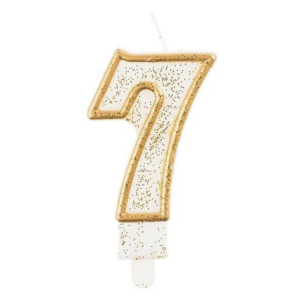 Számgyertya fehér alapon aranyozott színű 7-es 7,5 cm