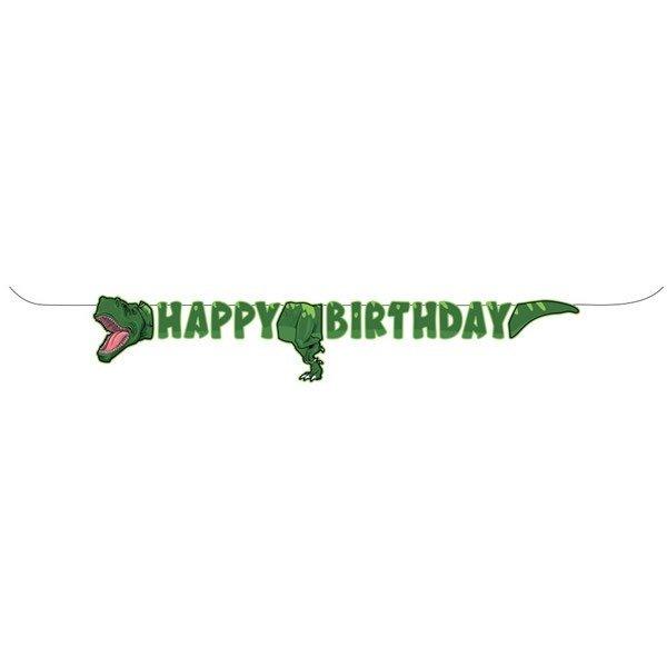 T-Rex mintás Happy Birthday feliratú füzér 2,5 m