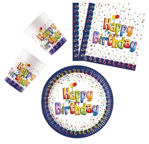 Multicolor Happy Birthday party szett 36 db-os