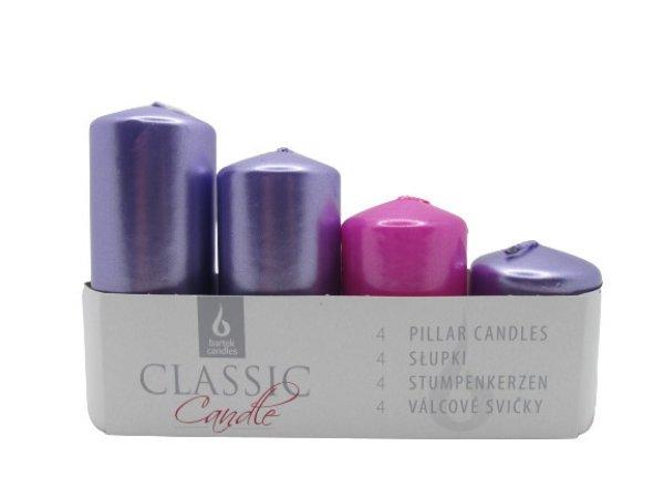 Gyertya lépcsős adventi lila+rózsaszín metál
