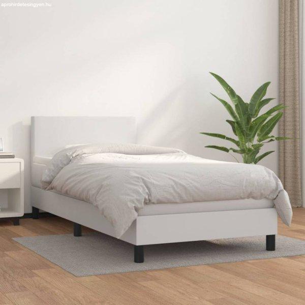 Fehér műbőr rugós ágy matraccal 100 x 200 cm