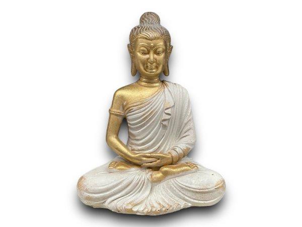 Ülő Buddha Szobor Fehér-Arany 20 cm