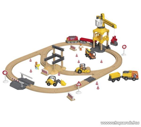 PlayTive Construction Site Train Set vasútkészlet mozdonnyal, munkagépekkel
és daruval, 59 részes