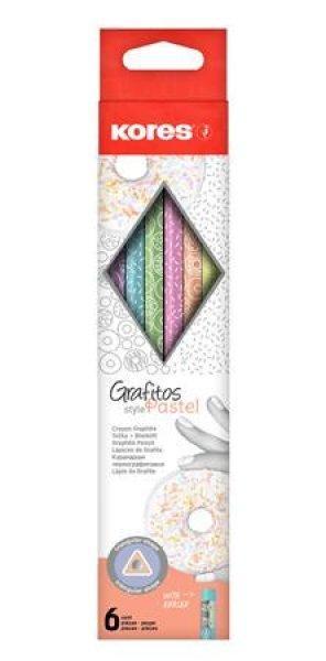 Grafitceruza készlet, radírral, HB, háromszögletű, KORES "Grafitos
Style Pastel"