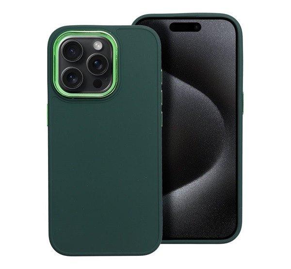 Frame iPhone 15 Pro közepesen ütésálló tok kameravédő kerettel, zöld