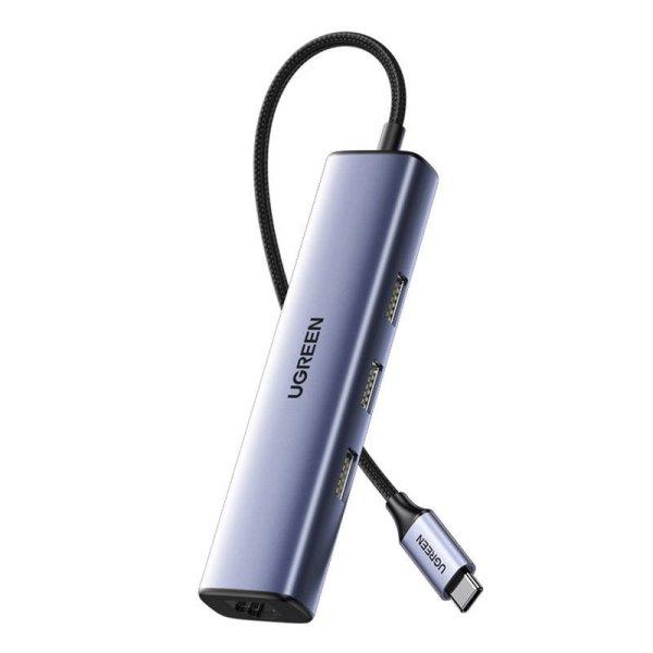 UGREEN CM475 USB-C adapter 3x USB 3.0-hoz, RJ45-höz, USB-C PD-hez (szürke)