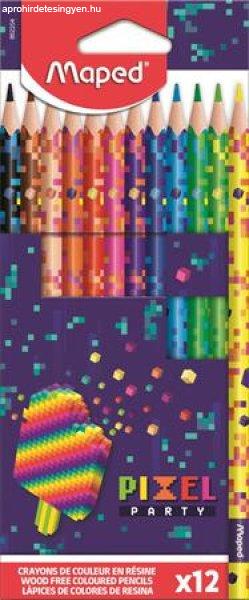 Színes ceruza készlet, háromszögletű, MAPED "Pixel Party", 12
különböző szín