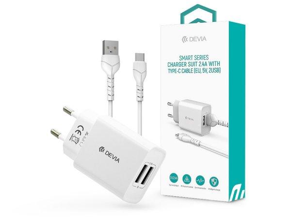 Devia 2xUSB hálózati töltő adapter + USB - Type-C kábel 1 m-es vezetékkel
- Devia Smart Series Charger Suit With Type-C Cable - 5V/2.4A - fehér