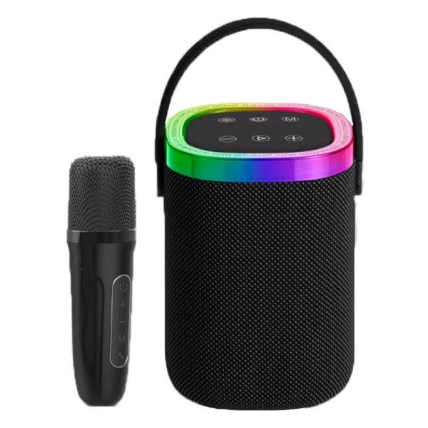 Vezeték nélküli Bluetooth party hangszóró mikrofonnal, LED fénnyel, akkus
működés, 10 W, fekete