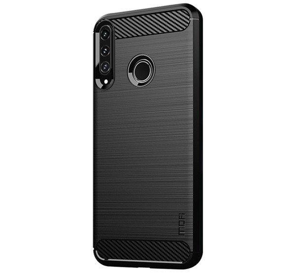 Szilikon telefonvédő (közepesen ütésálló, légpárnás sarok,
szálcsiszolt, karbon minta) FEKETE Huawei P40 Lite E / Y7p