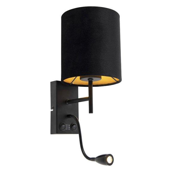 Art Deco fali lámpa fekete, velúr árnyalattal - Stacca