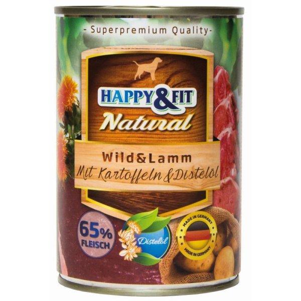 Happy&Fit Natural Dog Konzerv Vadhús & Bárány Burgonyával & Sáfrányolajjal
400g