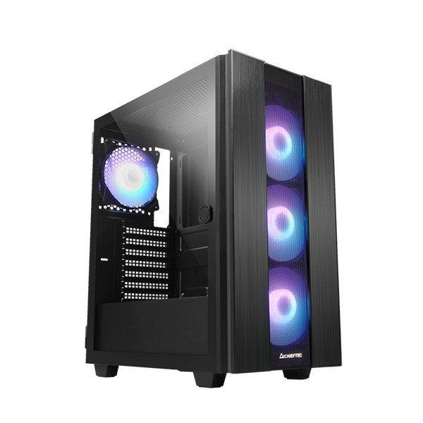 CHIEFTEC Ház Gaming Hunter2 GS-02B-OP ATX, RGB Vezérlővel, 4xRGB
Ventillátor, Tápegység nélkül, Fekete