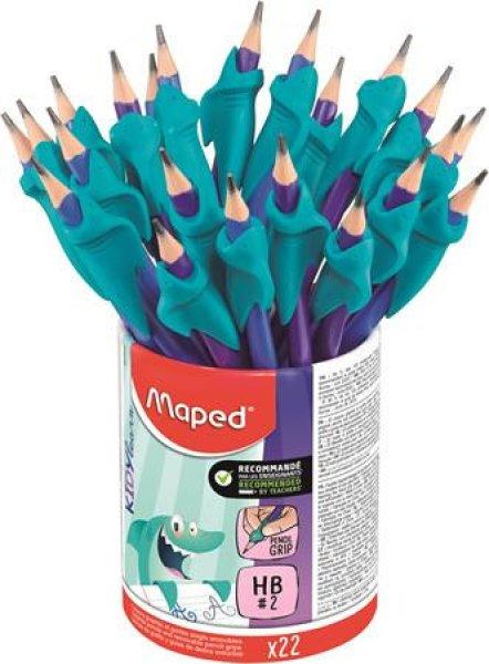 Grafitceruza radírral és ceruzafogóval, ceruzatartó, HB, háromszögletű,
MAPED "Kidy Learn"
