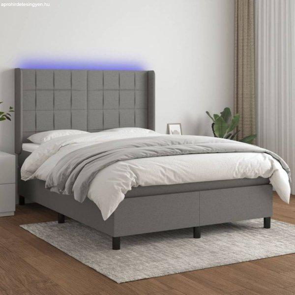 Sötétszürke szövet rugós és LED-es ágy matraccal 140x190 cm