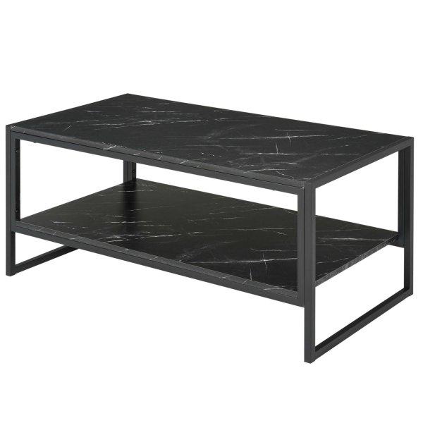 Téglalap alakú asztal polccal, Acél / PAL, 106x50x47 cm, fekete