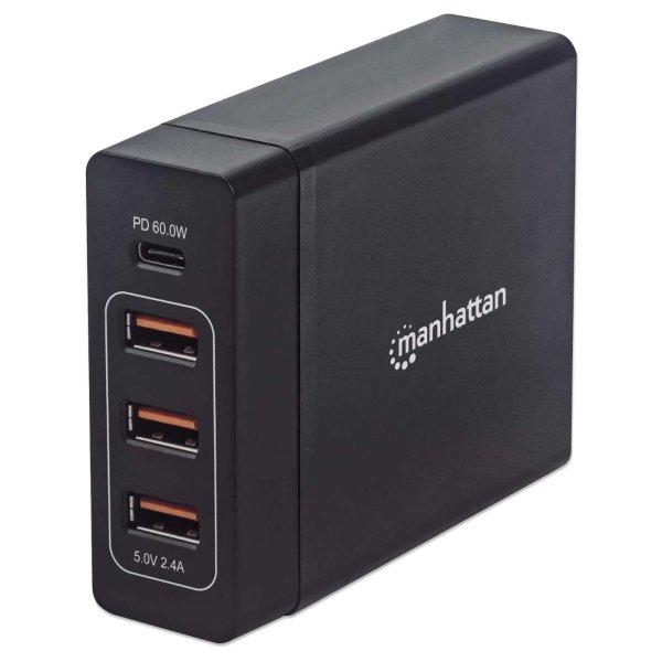 Manhattan Power Delivery Charging Station USB-C / 3x USB-A Hálózati töltő -
Fekete (72W)
