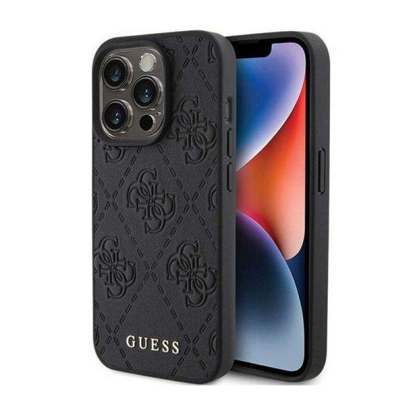 Guess Leather 4G Stamped - telefontok iPhone 15 Pro Max fekete