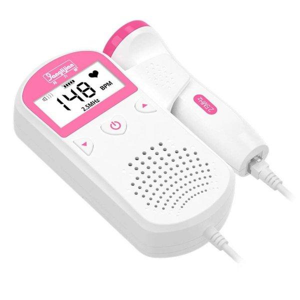 Hordozható doppler magzat figyelő állapotos anyukáknak ZEQAS, a gyermek
szívdobbanásainak hallgatására, szív ritmus figyelésre, LCD ki jelző,
fehér-/rozsa- színű