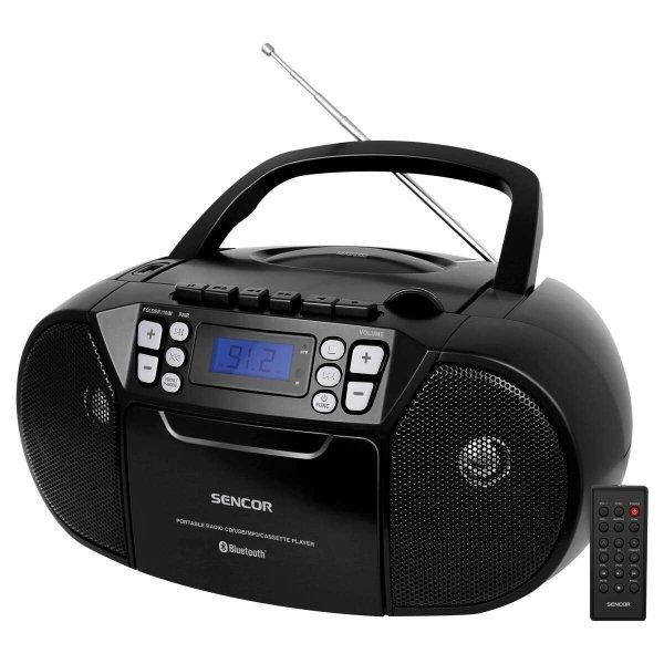 Sencor SPT3907B 4 W, CD, kazetta, Bluetooth, USB, AUX, FM Fekete-Ezüst rádiós
magnó