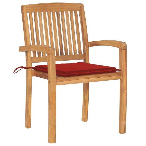 2 db tömör tíkfa kerti szék piros párnákkal