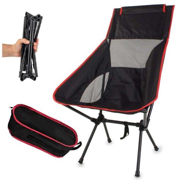 Összecsukható horgász- kemping- túra szék háttámlával, tárolózsákkal,
87.5x56 cm, fekete-piros