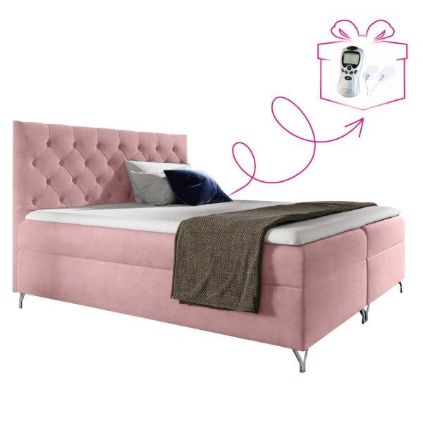 Boxspring ágy, 180x200, rózsaszín Velvet szövet, GULIETTE +
ajándék