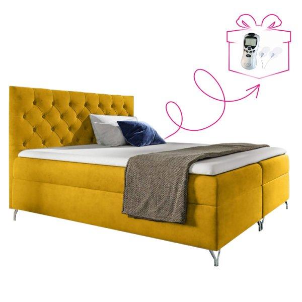 Boxspring ágy, 120x200, sárga Velvet szövet, GULIETTE +
ajándék