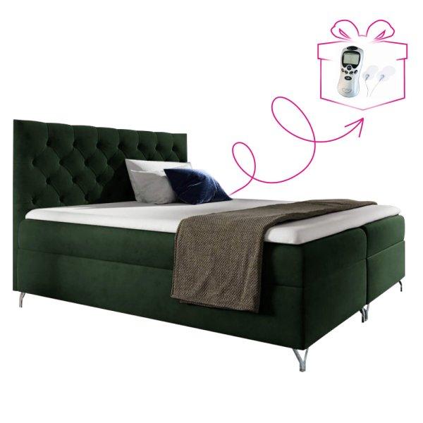 Boxspring ágy, 200x200, zöld Velvet szövet, GULIETTE +
ajándék