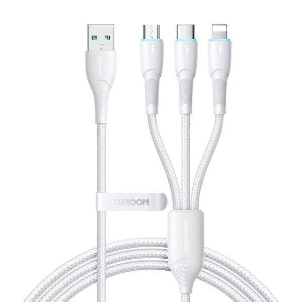 3 az 1-ben USB-kábel Joyroom Starry Series USB-A - + Lightning + Type-C +
Micro, 1,2 m (fehér)