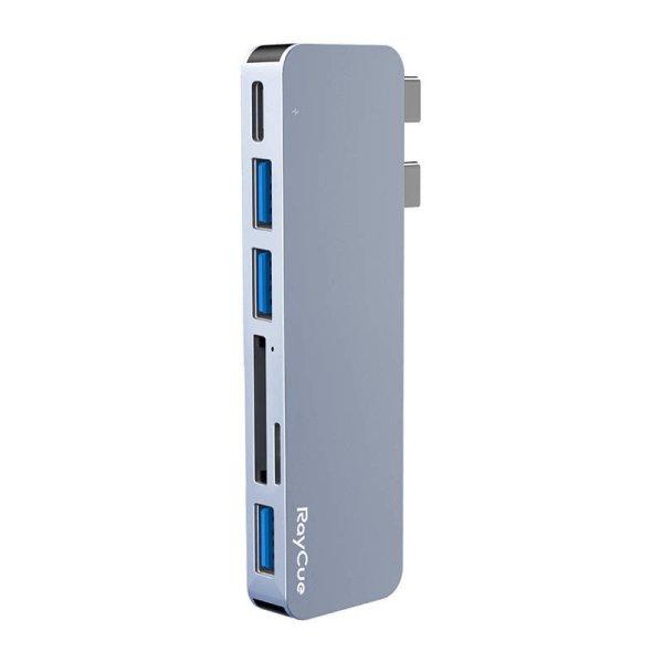 RayCue 6in2 Hub 2x USB-C a Thunderbolt 3-hoz + 3x USB-A 3.0 5Gbps + SD/TF 2.0
(szürke)