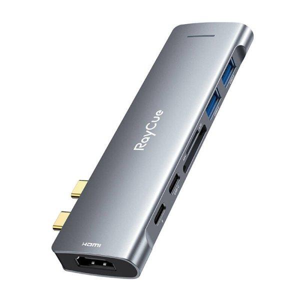 Hub 7w2 RayCue USB-C 2x USB-A 3.0 5Gbps + SD/TF 3.0 + USB-C+ HDMI 4K30Hz
(szürke)
