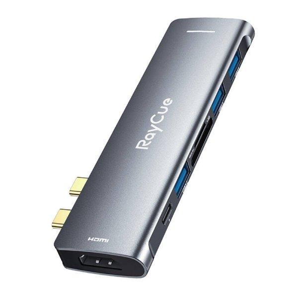 RayCue 7in2 Hub 2x USB-C a Thunderbolt 3-hoz + 3x USB-A 3.0 5Gbps + SD/TF 3.0 +
HDMI 4K60Hz (szürke)