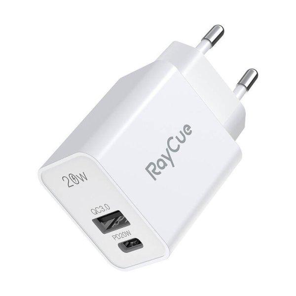 RayCue USB-C + USB-A PD 20W EU táptöltő (fehér)