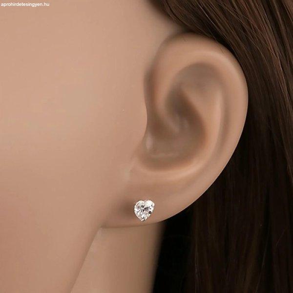 Fülbevaló 925 ezüstből, beszúró, csillogó átlátszó cirkónia - szív,
5 mm