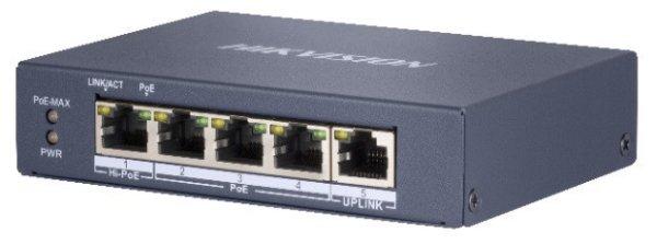 Hikvision DS-3E0505HP-E 5 portos Gbit PoE switch (60 W), 3 PoE+ / 1 HiPoE / 1
uplink port