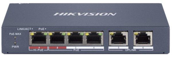 Hikvision DS-3E1106HP-EI 6 portos PoE switch (60 W), 1 HiPoE + 3 PoE+(at) + 2
uplink port, smart menedzselhető