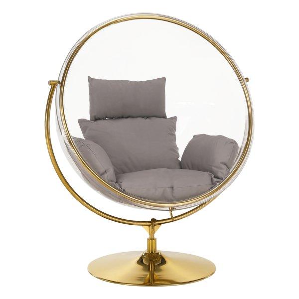 Függő fotel állvánnyal,
átlátszó/arany/szürke, BUBBLE NEW TYP 2
