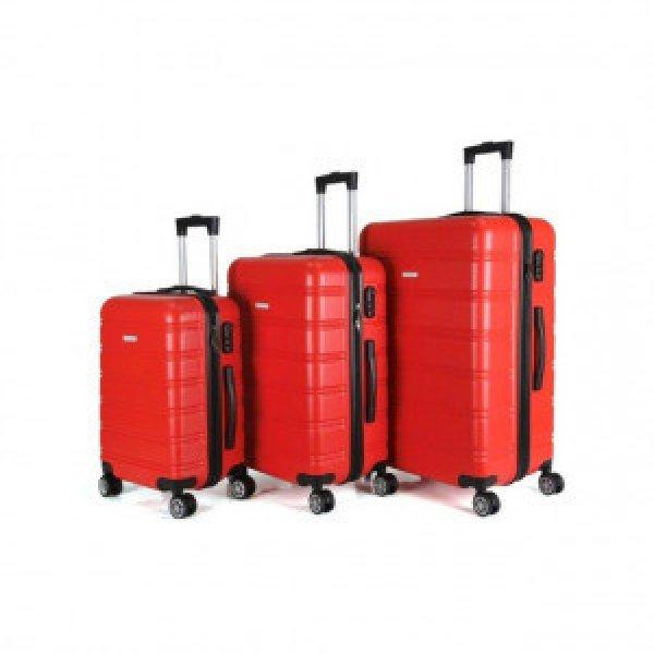 Royalty Line 3 részes keményfalú bőrönd szett piros
