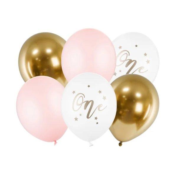 Születésnapi pasztell lufi készlet 30 cm - fehér arany rózsaszín