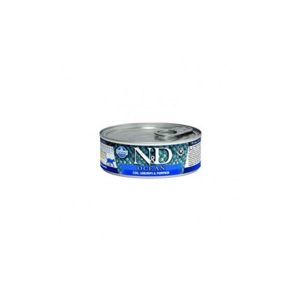 N&D Cat Ocean konzerv tőkehal & garnélarák sütőtökkel 70g
