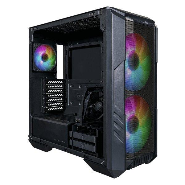 COOLER MASTER Ház Midi ATX HAF 500 ARGB + 4db Ventilátor, Tápegység
nélkül, Üvegfalú, fekete