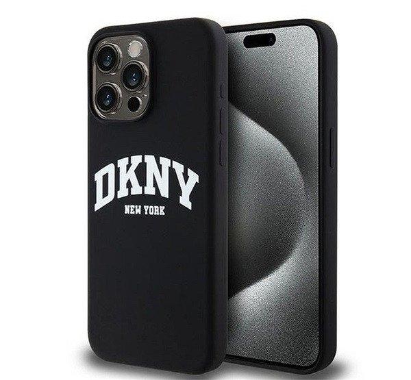 DKNY Liquid Silicone Arch Logo MagSafe iPhone 15 Pro Max hátlap tok, fekete