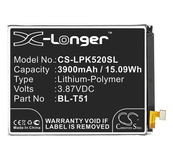 CAMERON SINO Li-Polymer akku (3.87V/3900mAh, LG BL-T51 kompatibilis) FEKETE LG
K52 (LMK520), LG K42 (LM-K420HM), LG K62 (LMK525)