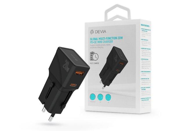 Devia többfunkciós globális hálózati töltő utazó adapter
(CN/JP/US/EU/UK/AU) - Devia Global Multi-Function 20W PD + QC Mini Charger -
fekete