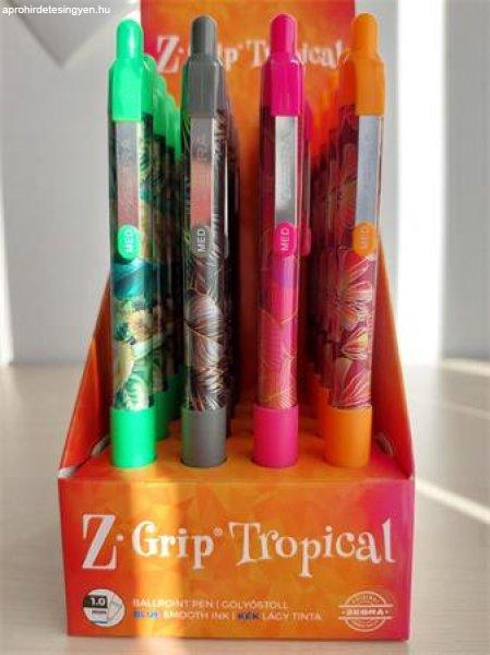 Golyóstoll display, 0,27 mm, nyomógombos, ZEBRA "Z-Grip Tropical",
kék, 4 különböző minta