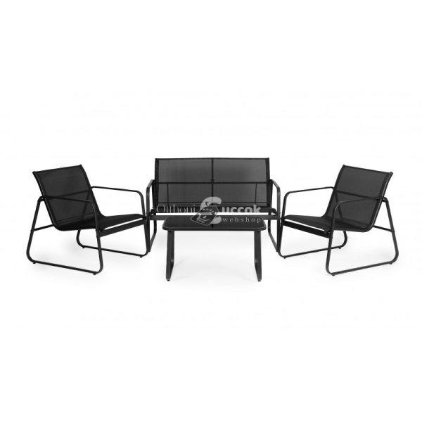 Kerti bútor készlet, fém szék vázzal, pad és fekete asztal