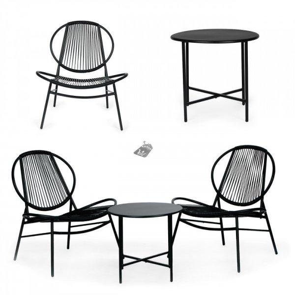 Fekete asztal és fém székekkel kiegészített rattan kerti bútor készlet